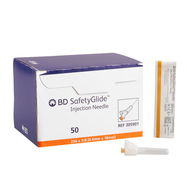 BD 305901 SafetyGlide 25G x 5/8 inch safety hypodermic needle box
