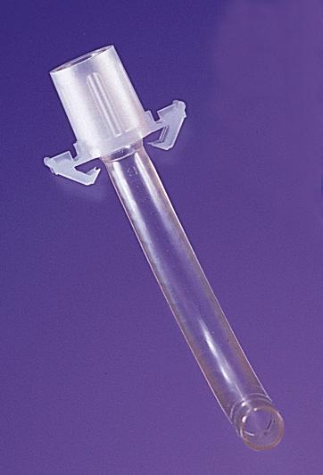 Shiley 6DIC tracheostomy tube disposable inner cannula showing size 6 imprint and snap lock connector mechanism