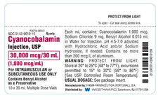 Cyanocobalamin B-12 Injection, 30,000mcg, 30 ml Hikma 00143961910