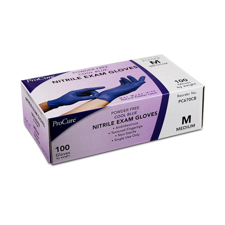 ProCure Cool Blue Nitrile Exam Gloves, PF 3.5 mil. Sizes: Small-XL by ProCure product image