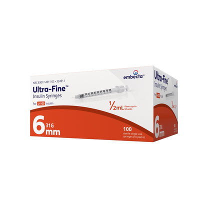 Standard Insulin Syringe with Needle Veo™ Ultra-Fine™ 0.5 mL 15/64 Inch 31 Gauge NonSafety Regular Wall