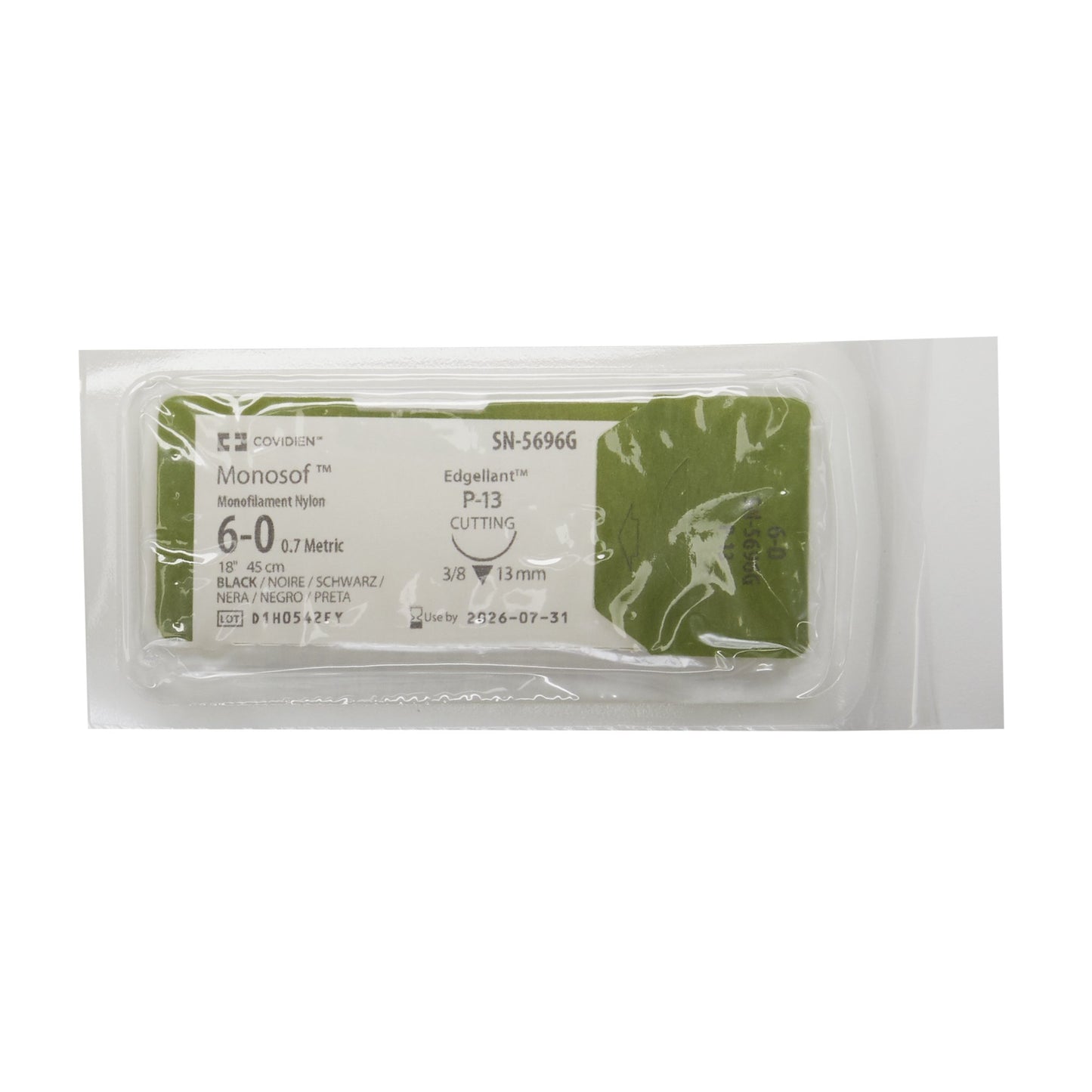 Nonabsorbable Suture with Needle Monosof™ Nylon P-13 3/8 Circle Precision Reverse Cutting Needle Size 6-0 Monofilament