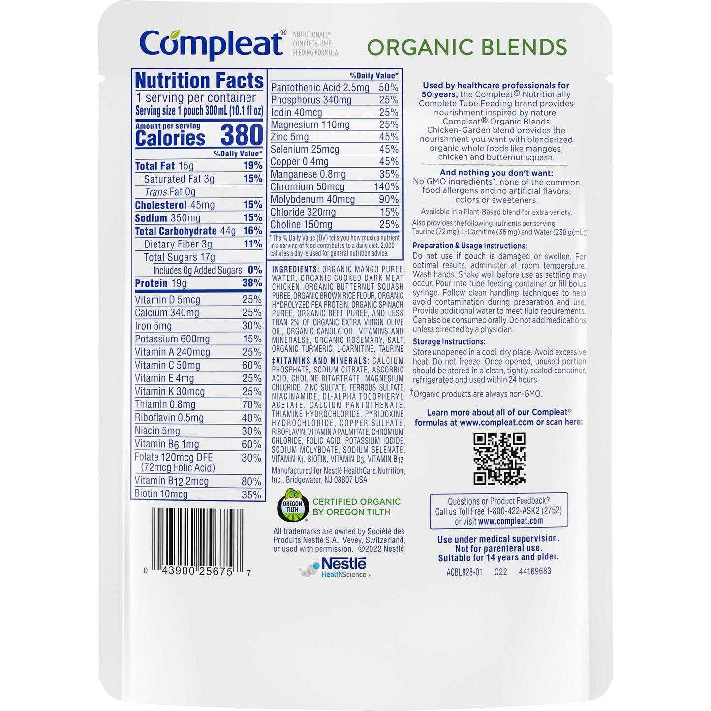 Compleat® Organic Blends Chicken-Garden Blenderized Whole Foods, 10.1 oz. Pouch