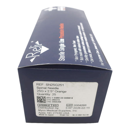 Myco Medical SN25G251 Reli Spinal Needle, 25 Gauge, 2-1/2 Inch, Quincke Style