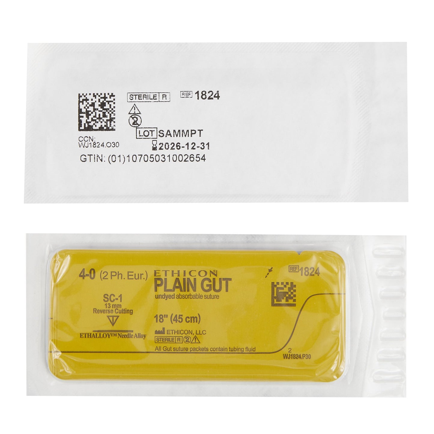 Absorbable Suture with Needle GUT PLAIN Plain Gut SC-1 Straight Reverse Cutting Needle Size 4-0 Monofilament