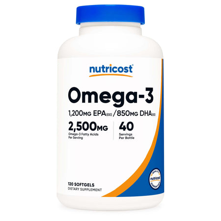 Nutricost NTC382101 Dietary Supplement Omega-3 2,500 mg Strength Softgel 120 Per Bottle