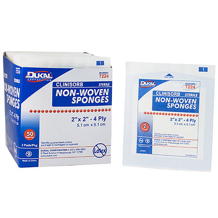 Dukal 7224 Clinisorb Sterile Nonwoven Sponge, 2 x 2 Inch, 4-Ply