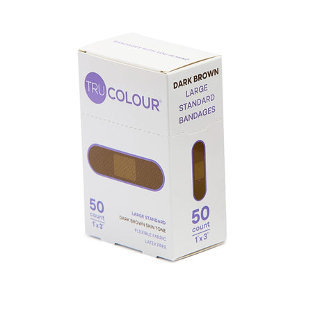Tru-Colour TCB-PLS50 Skin Tone Shade Fabric Bandage Adhesive Strip, Dark Brown, 1 x 3 Inch