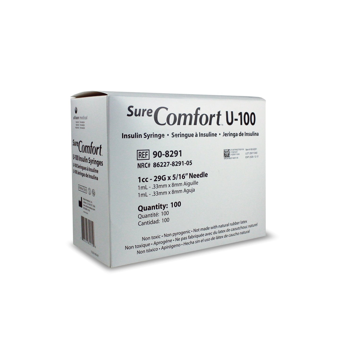 Standard Insulin Syringe with Needle Surecomfort® 1 mL 5/16 Inch 29 Gauge NonSafety Regular Wall