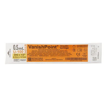 VanishPoint® 0.5 mL Insulin Syringe with Needle, 30 Gauge, 1/2 Inch Needle Length