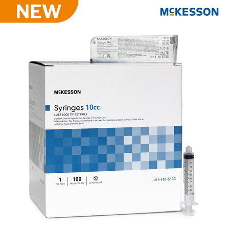 McKesson 16-S10C General Purpose Syringe, 10 mL, Luer Lock Tip, Flat Top Style