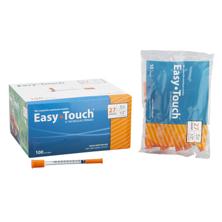 Standard Insulin Syringe with Needle EasyTouch™ 0.5 mL 1/2 Inch 27 Gauge NonSafety Thin Wall
