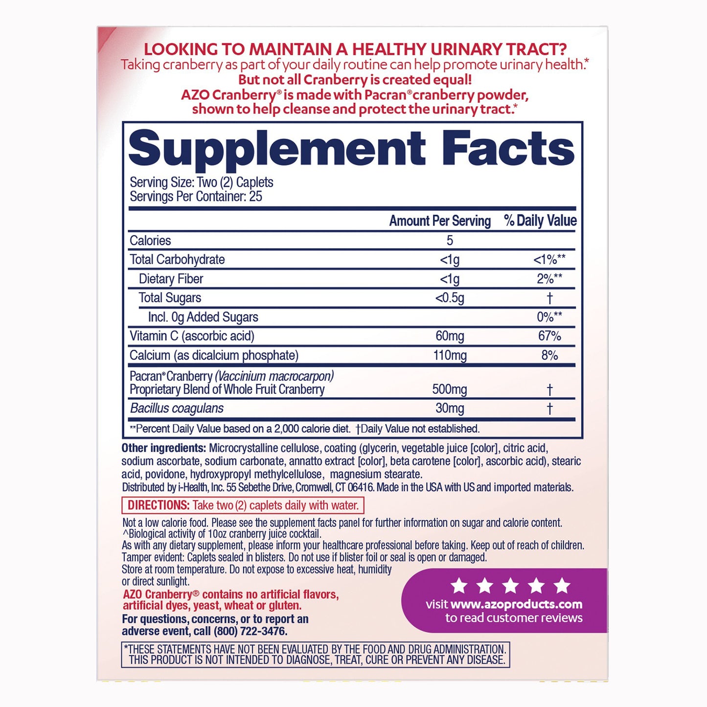 Urinary Tract Health Dietary Supplement AZO® Tablet 50 per Box