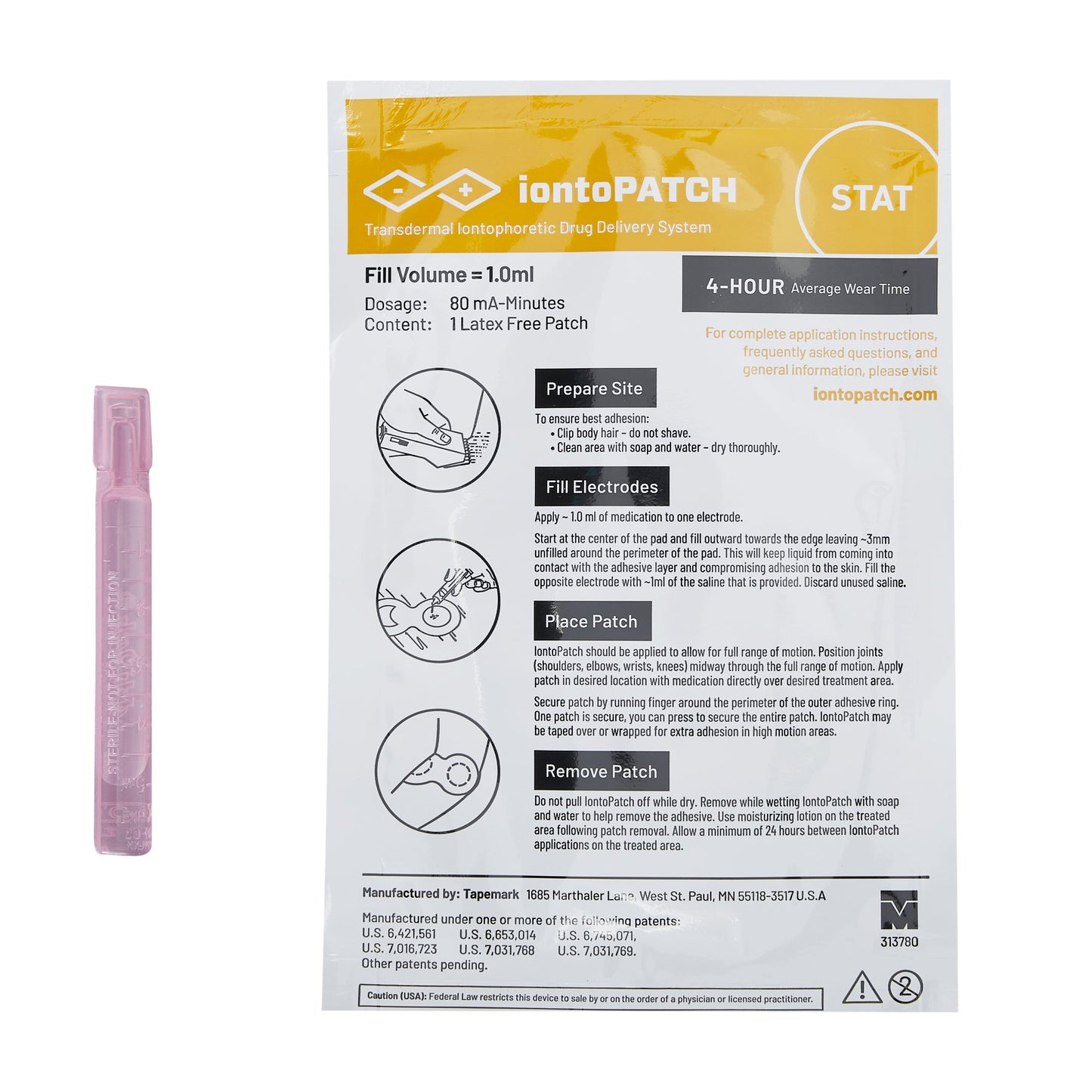 Iontophoresis Patch IontoPatch® STAT 1.2 to 1.6 cc Fill Volume 6/Pk