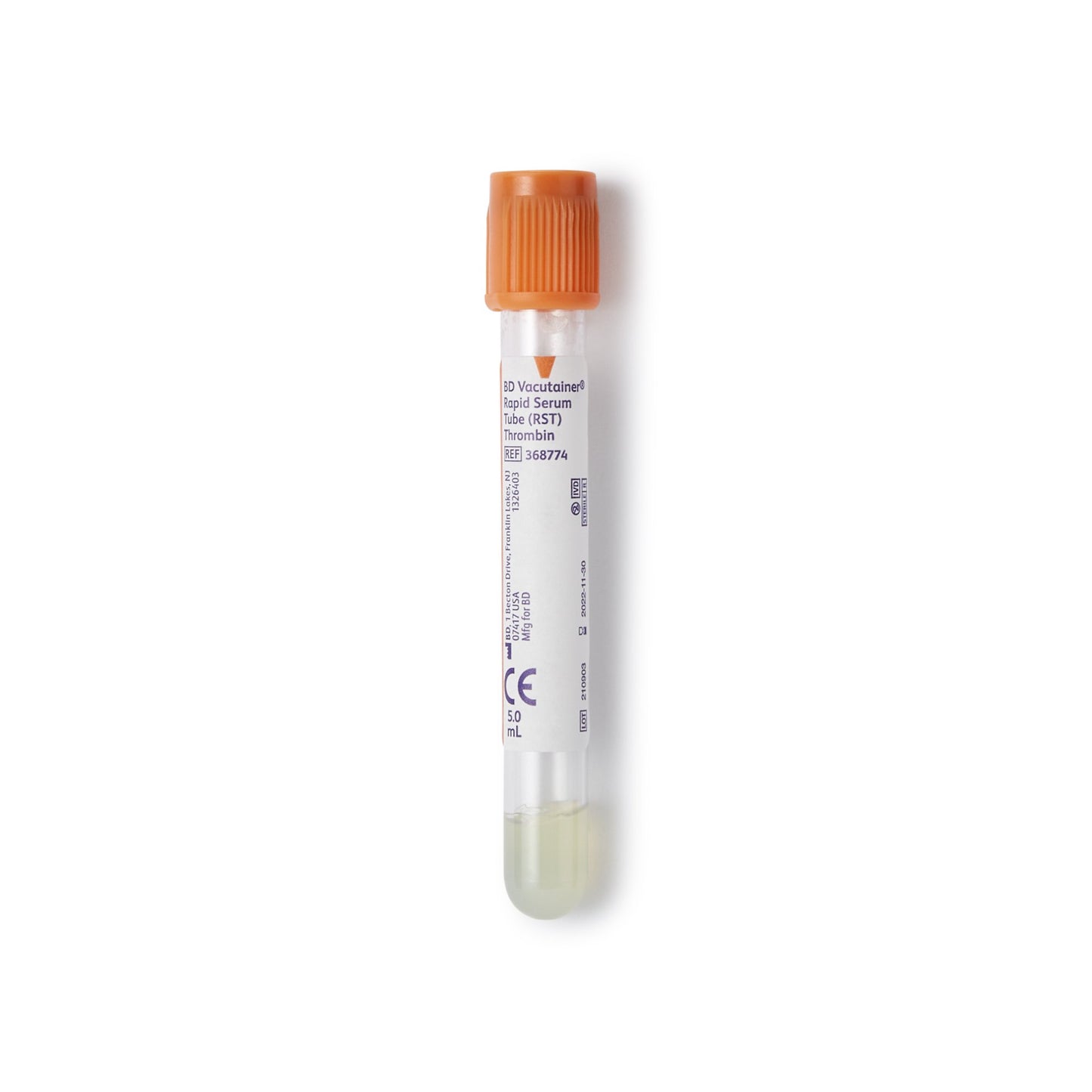 BD Vacutainer® Venous Blood Collection Tube Clot Activator Additive 5 mL BD Hemogard™ Closure Polyethylene Terephthalate (PET) Tube