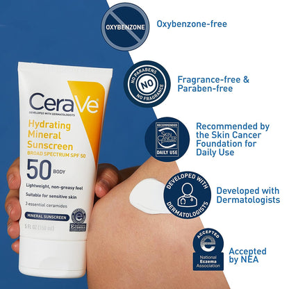 Sunscreen CeraVe® Hydrating Mineral Sunscreen SPF 50 Lotion 5 oz. Tube