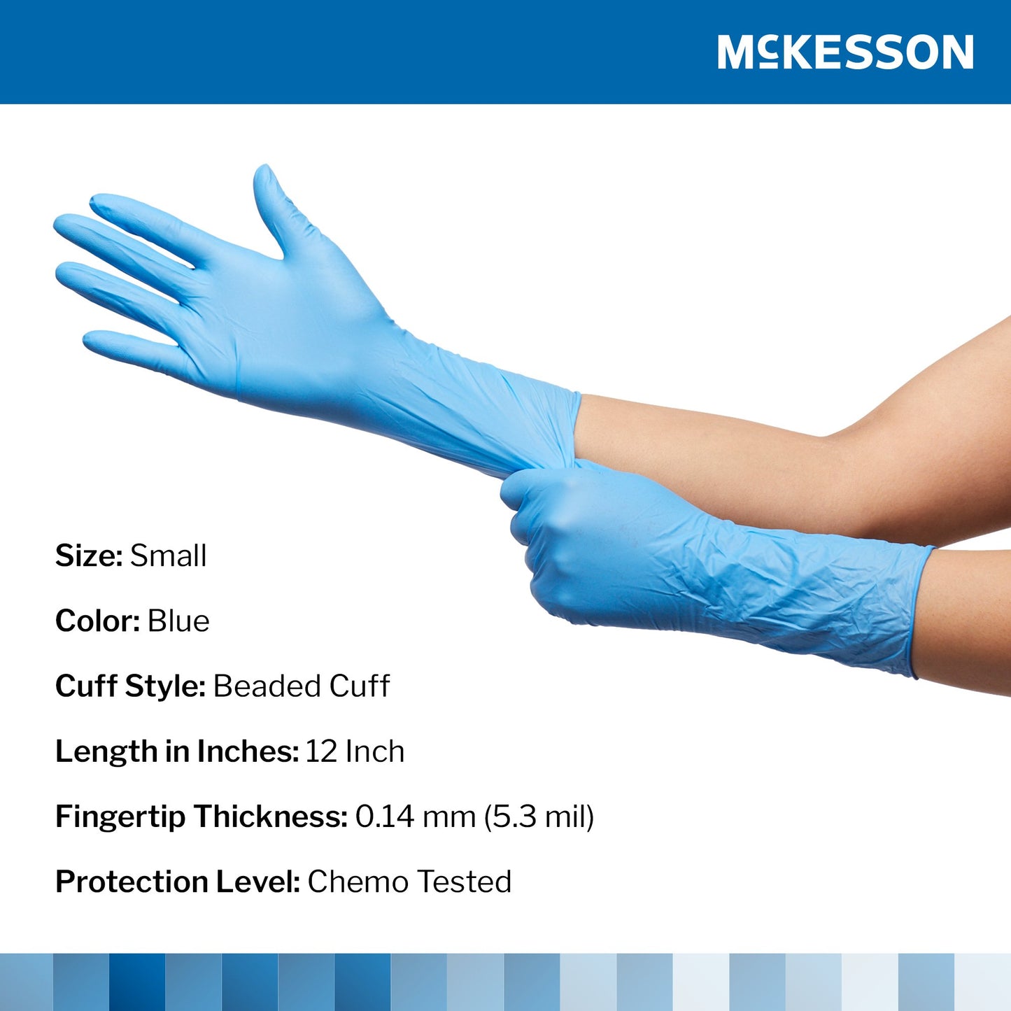 McKesson Confiderm® 6.5CX Nitrile Extended Cuff Length Exam Glove, Small, Blue