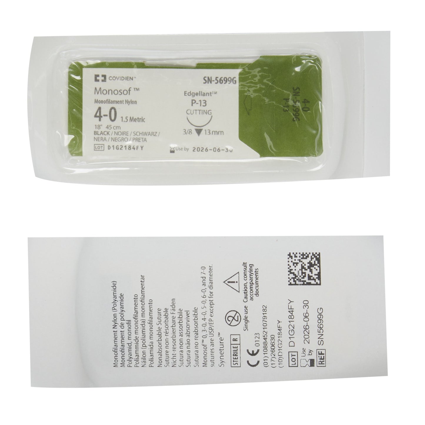 Monosof™ Dermalon™ Suture with Needle, Black, Size 4-0