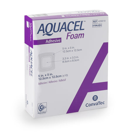 ConvaTec 420619 Aquacel Silicone Adhesive with Border Silicone Foam Dressing, 5 x 5 Inch