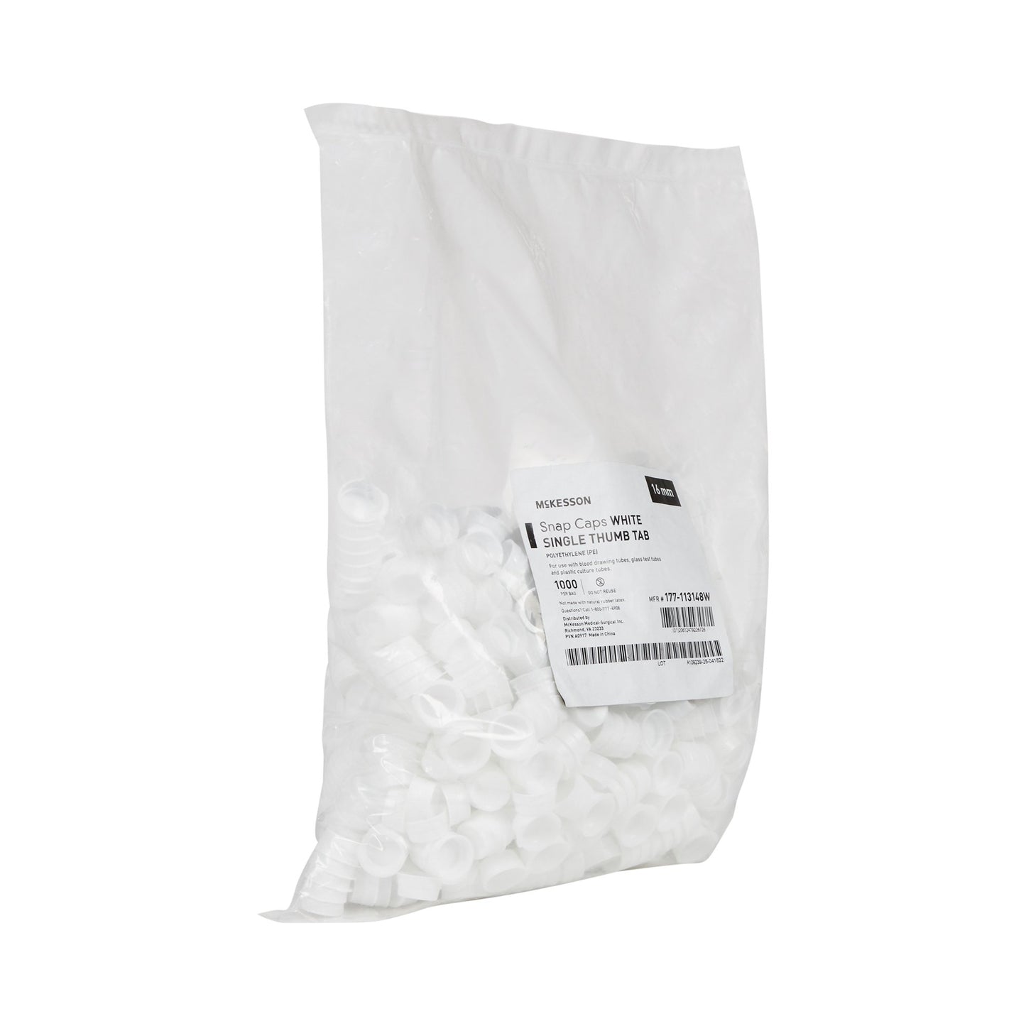 McKesson White Tube Closure, 16 mm