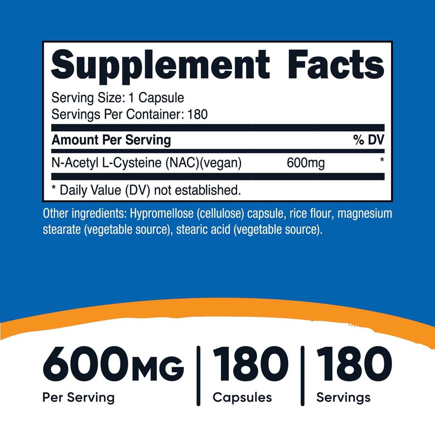 Dietary Supplement nutricost® Acetyl L-Cysteine NAC 600 mg Strength Capsule 180 Per Bottle