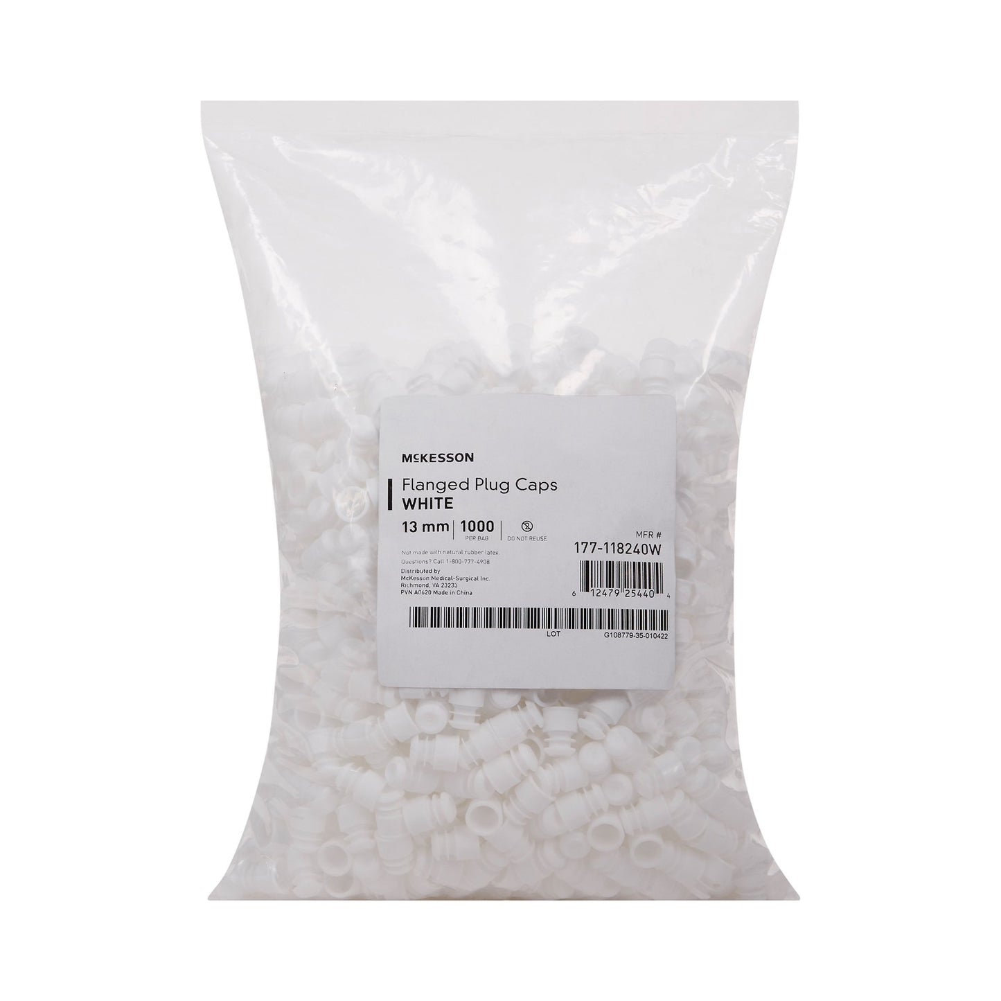 McKesson Tube Closure Flanged Plug Cap White Polyethylene 1000 per Bag