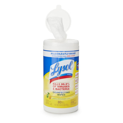 Surface Disinfectant Cleaner Lysol® Manual Pull Wipe 80 Count Canister Lemon Lime Blossom Scent NonSterile