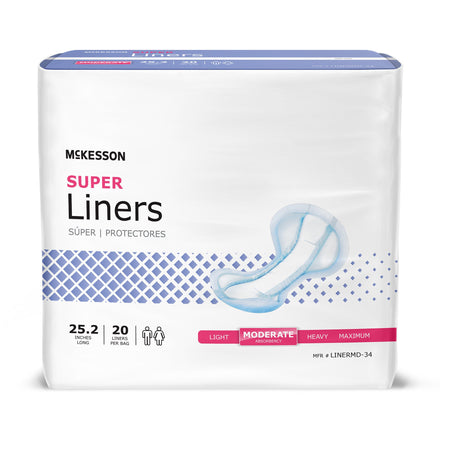 McKesson LINERMD-34 Super Incontinence Liner, One Size Fits Most, 25-1/5 Inch Length