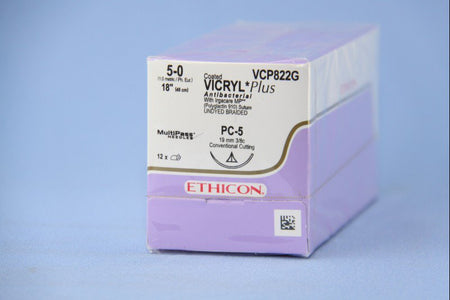 Ethicon VCP822G Coated Vicryl Plus Polyglactin 910 Absorbable Antibacterial Suture with Needle