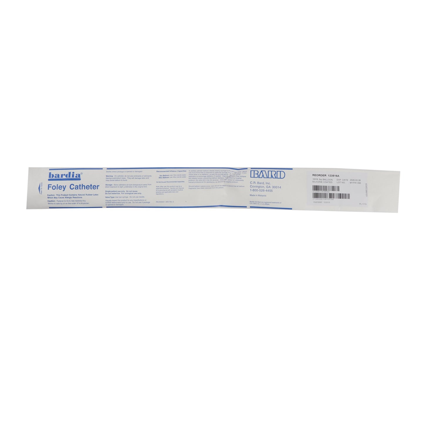 Bardia® Silicone Coated Foley Catheter, 16 Fr., 5 cc
