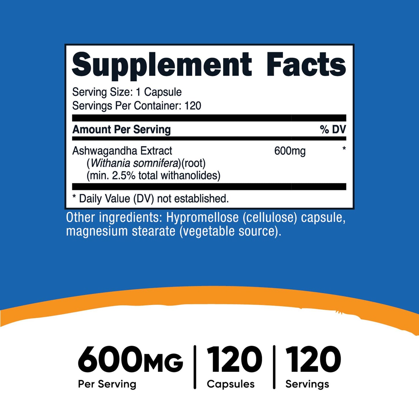 Dietary Supplement nutricost® Ashwagandha Root 600 mg Strength Capsule 120 Per Bottle