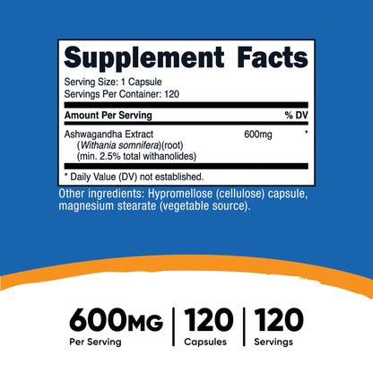 Dietary Supplement nutricost® Ashwagandha Root 600 mg Strength Capsule 120 Per Bottle