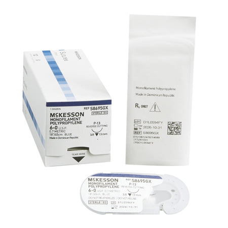 McKesson 1034521 Polypropylene Nonabsorbable Suture with Needle, P-13, Monofilament