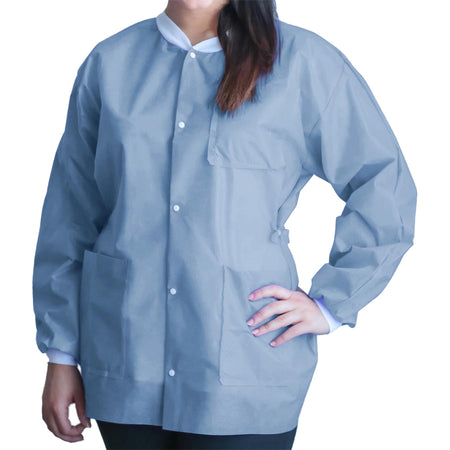 Dukal UGJ-6503-S Lab Jacket FitMe Ceil Blue Small Hip Length 3-Layer SMS Disposable