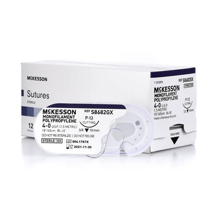 McKesson S8682GX Nonabsorbable Suture with Needle, P-12 Precision Reverse Cutting Monofilament