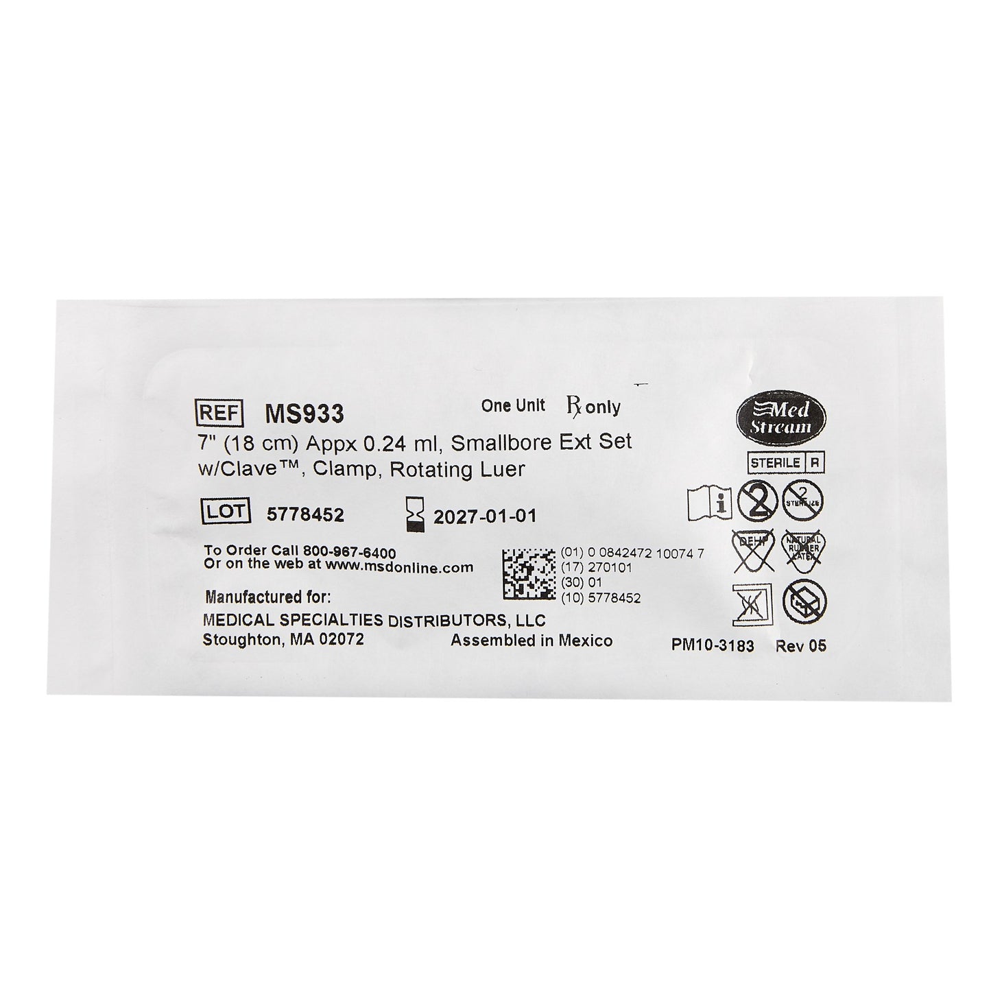 IV Extension Set McKesson Needle-Free Port Small Bore 7 Inch Tubing Without Filter Sterile