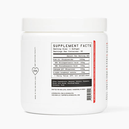 High Level Science Heart + Body + Mind Supplement, Omega-3, CoQ10 & Vitamin E