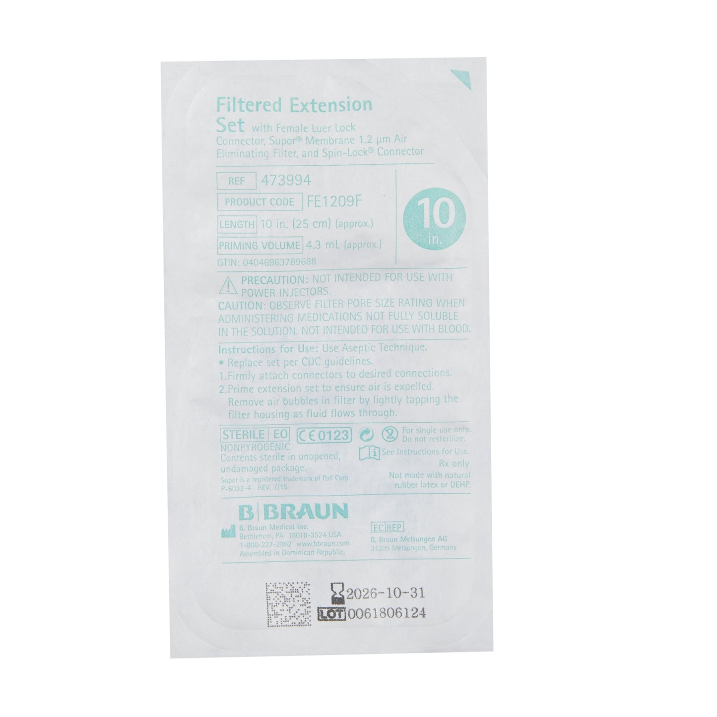 B. Braun Standard Bore Filtered Extension Set, 10 Inch
