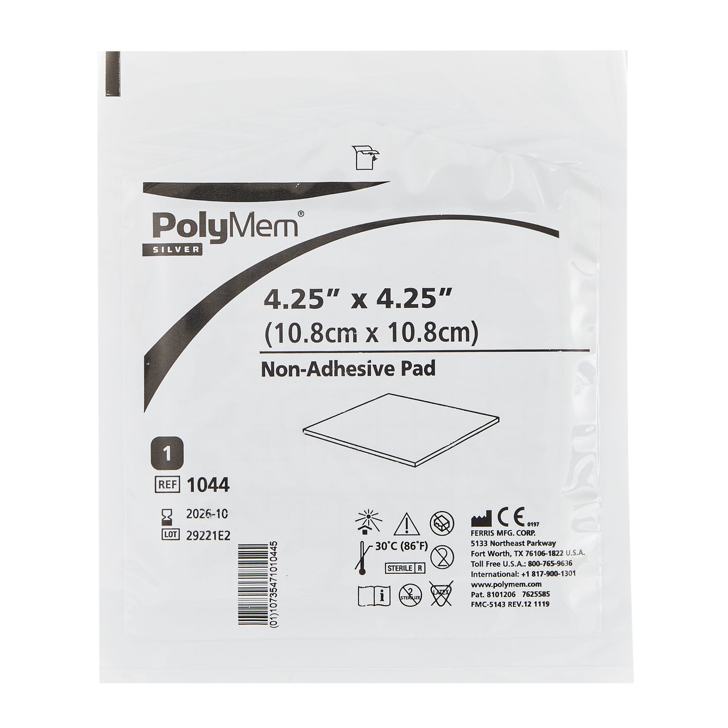 PolyMem® Nonadhesive Silver Foam Dressing, 4 x 4 Inch