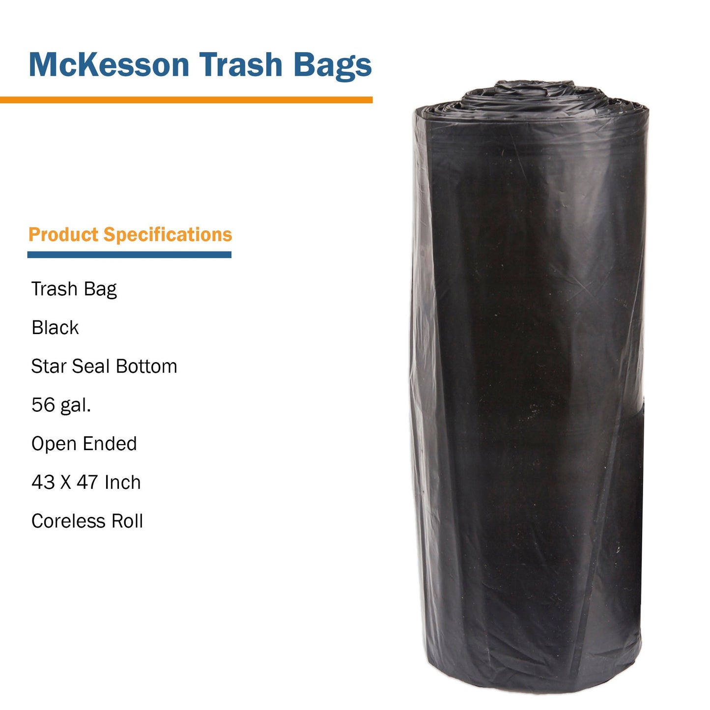 McKesson Super Heavy Duty Trash Bag, Black, 56 gal.