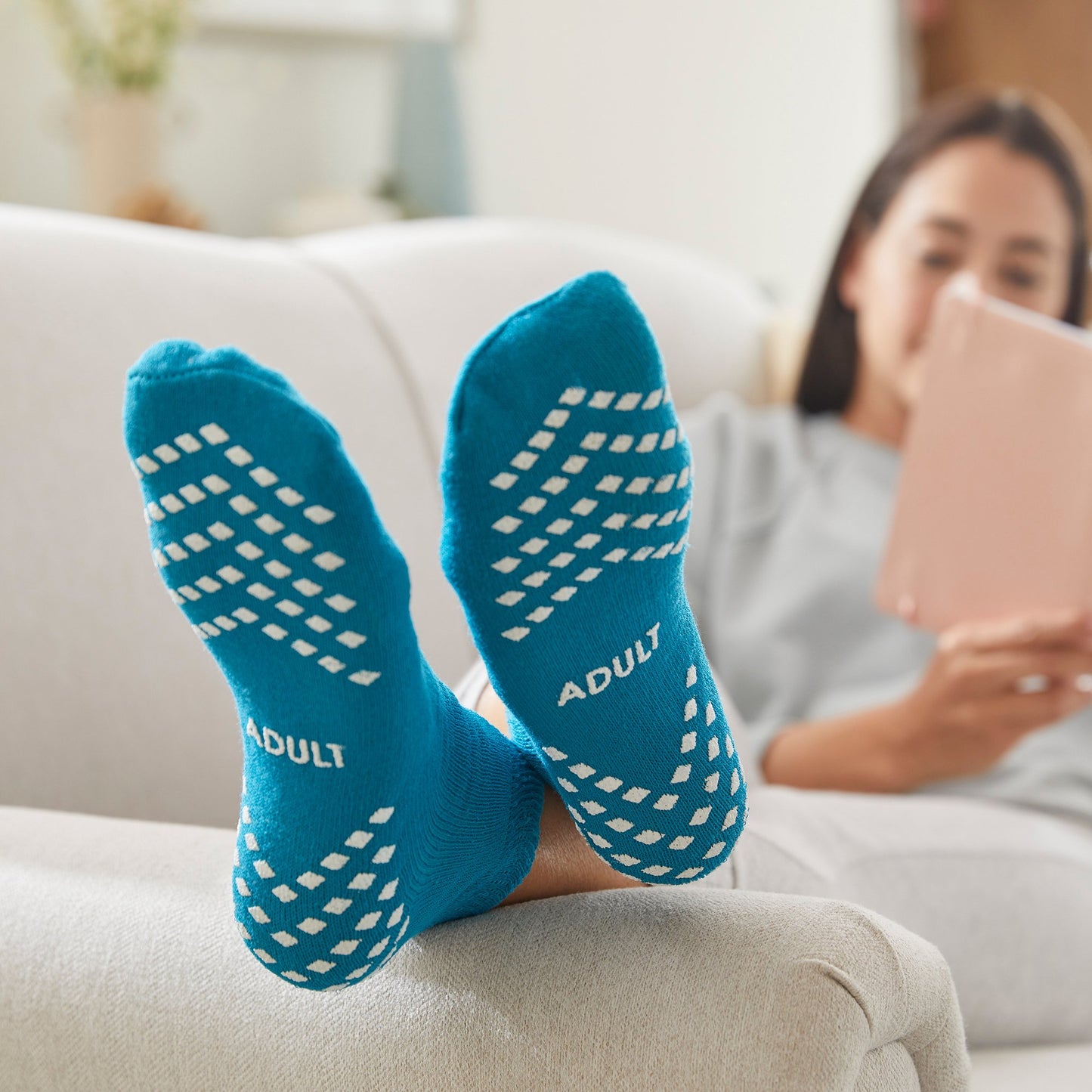 McKesson Single Tread Slipper Socks, Large, Teal