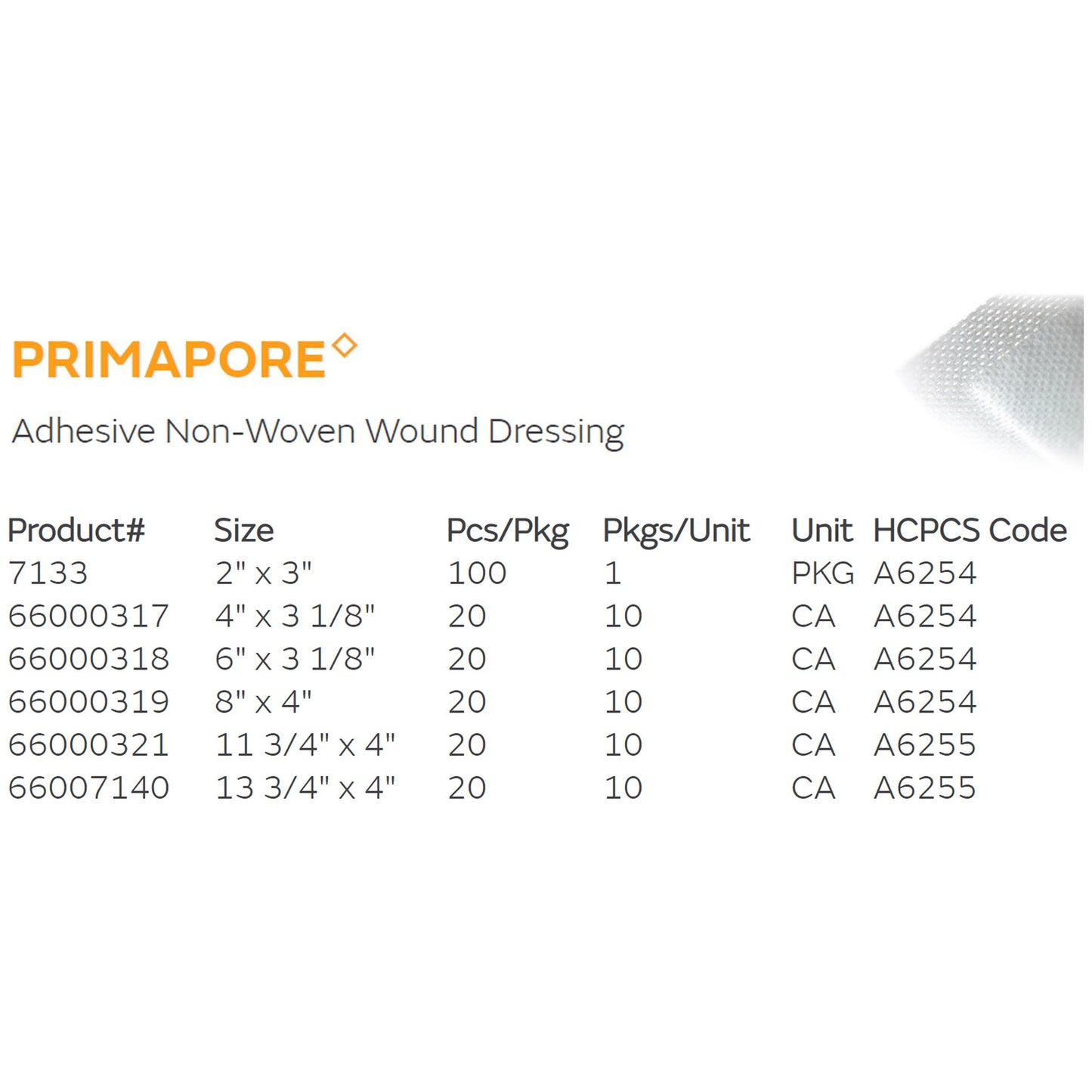 Primapore White Adhesive Dressing, 2 x 3 Inch