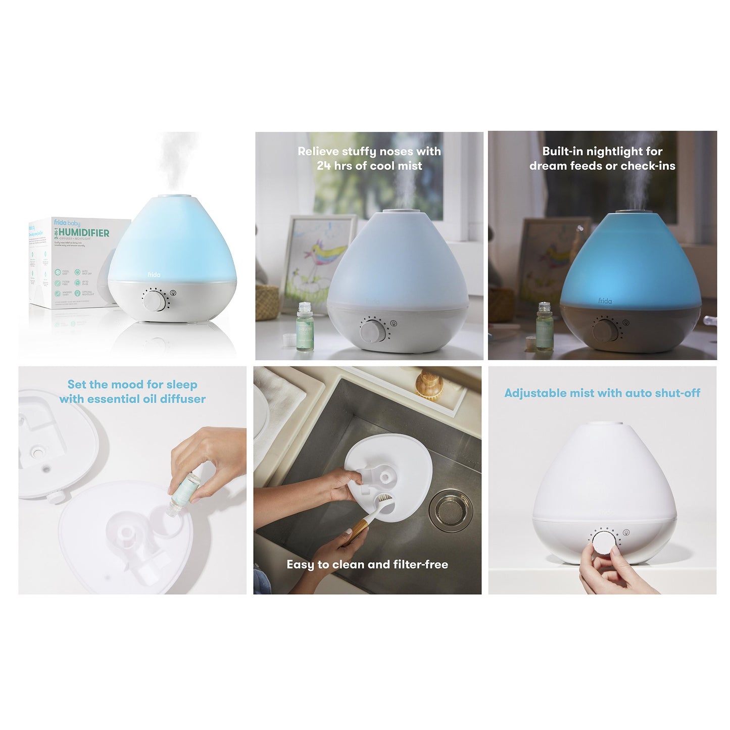 BreatheFrida Humidifier with Deiffuser and Nightlight 0.5 Gallon Tank Adult / Pediatric