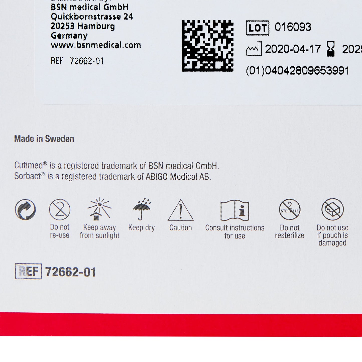 Cutimed® Sorbact® WCL Antimicrobial Wound Contact Layer Dressing, 4 x 4 Inch