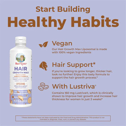 Dietary Supplement Mary Ruth's® Hair Growth Max Liposomal Vitamin E / B6 / Biotin 4 mg / 3 mg / 10,000 mcg Strength Liquid 15.22 oz. Almond Cookie Flavor