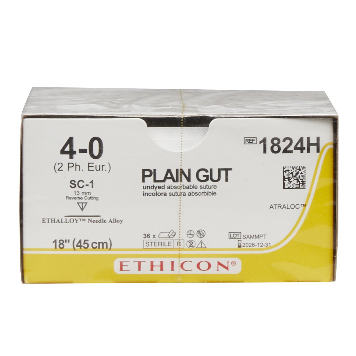 Absorbable Suture with Needle GUT PLAIN Plain Gut SC-1 Straight Reverse Cutting Needle Size 4-0 Monofilament
