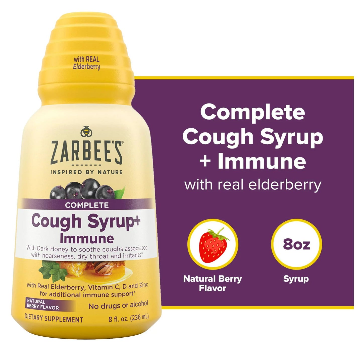 Zarbee's Naturals Complete Cough Syrup+Immune, Berry Flavor