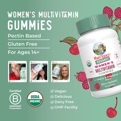 Multivitamin Supplement Mary Ruth's® Organic Women's Vitamin A / C / D / E 450 mcg - 20 mg - 6 mcg - 7 mg Strength Gummie 60 Per Bottle Strawberry Flavor
