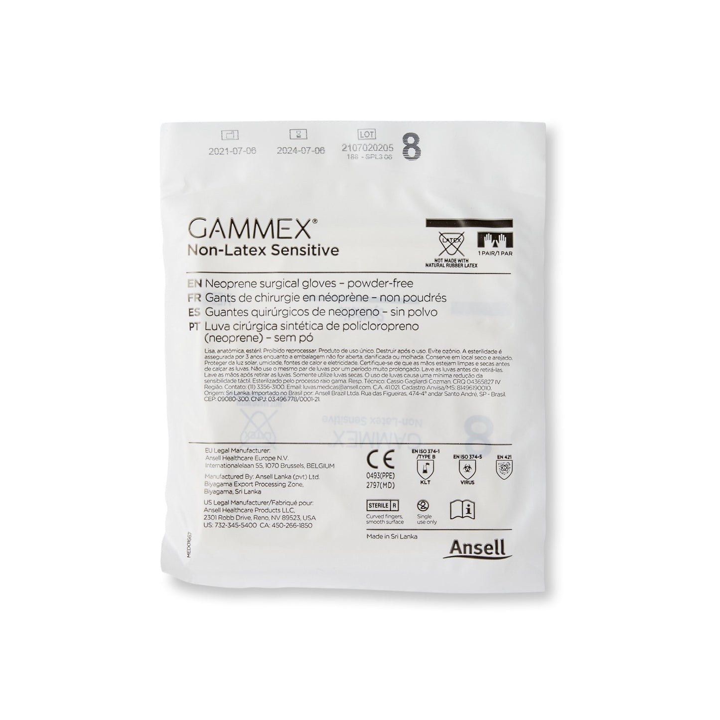 Gammex® Non-Latex Sensitive Polychloroprene Surgical Glove, Size 8, Cream