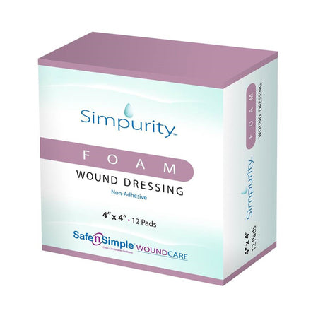 Safe N Simple SNS51W04 Simpurity Nonadhesive without Border Foam Dressing, 4 x 4 Inch